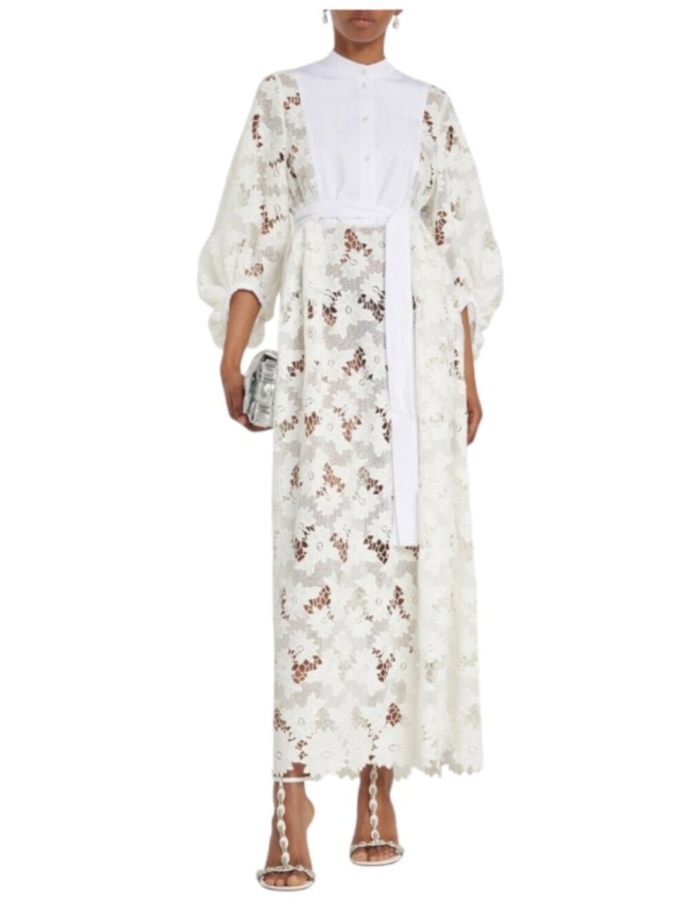Erdem Nairne Floral Lace Maxi Dress Gown Womens 38 US 2 White Long Sleeve Button